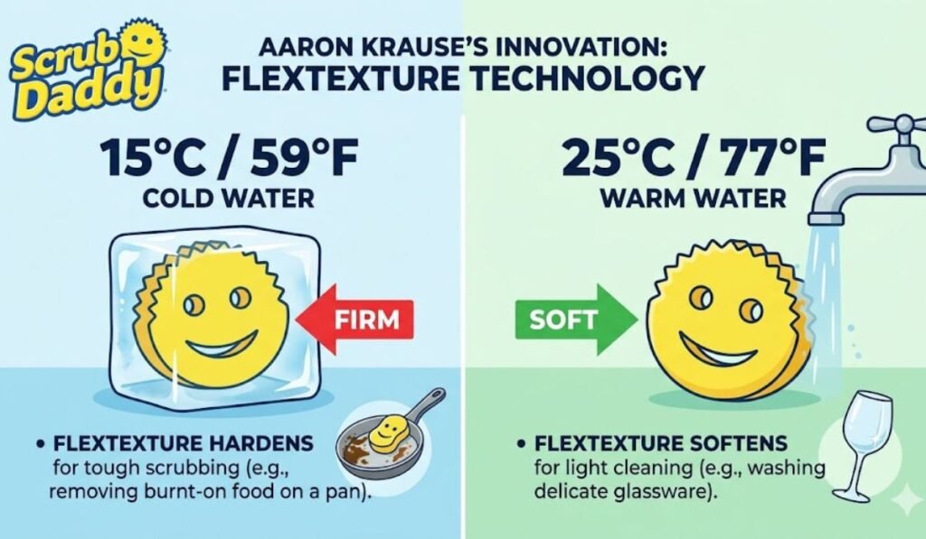 Scrub Daddy FlexTexture temperature sensitive foam mechanism 15C vs 25C