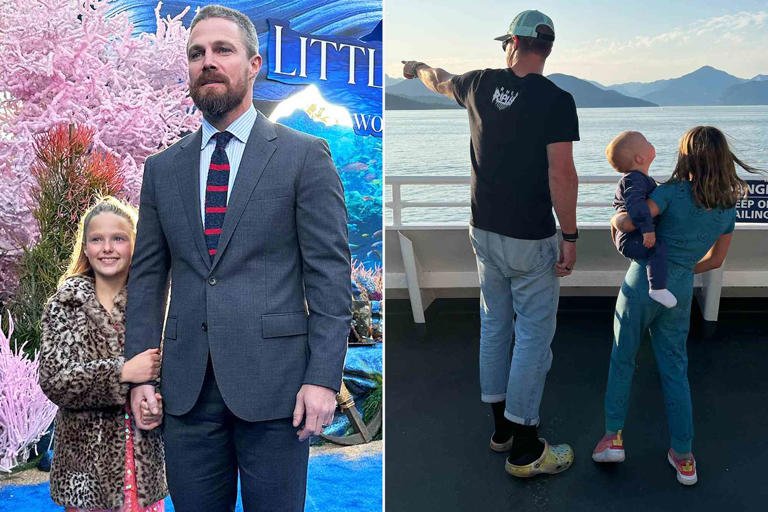 Stephen Amell with daughter Maverick Amell and son Bowen Amell in July 2023.