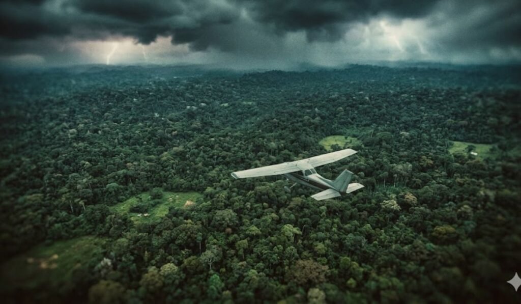 Small aircraft over Colombian jungle , Roger Reaves Medellin Cartel smuggling operations in the 1970s